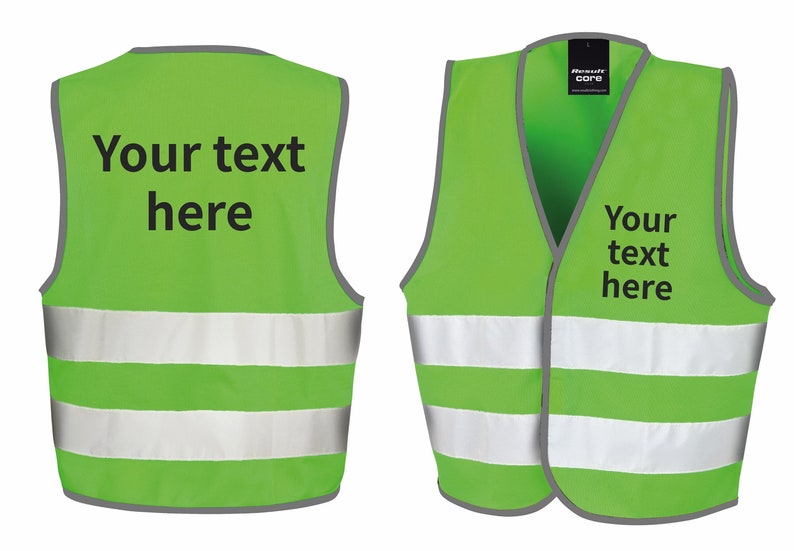 Gepersonaliseerde tekst voor kinderen Hi-Vis gilet Reflecterend veiligheidsvest Lime Green