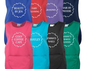 Ladies Personalised Text Tabard Apron Floral Wreath Custom Cleaner Hairdresser Beautician Uniform