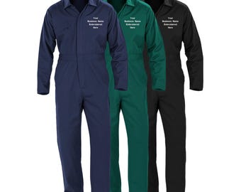 Embroidered Personalised Business Name Mechanic Overalls Custom Text Coveralls