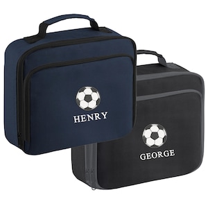 Embroidered Boys Personalised Football Name Lunch Cool Bag Box Custom Text School Nursery