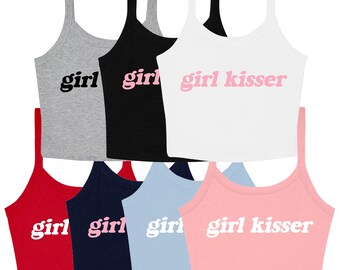 Girl Kisser Ladies Cropped Printed Strappy Vest LGBTQ+ Gay Lesbian Bisexual Queer Pride Cute Y2K Baby Tee