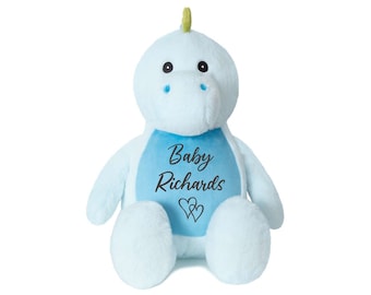 Personalised Baby Surname Large Plush Blue Dinosaur Teddy Cuddly Toy