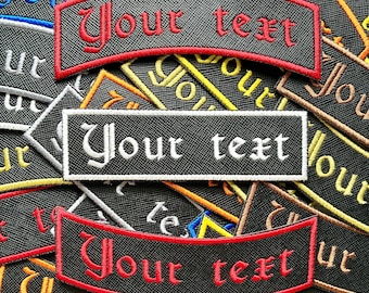 Personalised Embroidered Patch Iron On & Sew On Custom Text Old English Biker