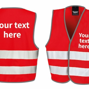 Children's Personalised Text Hi-Vis Waistcoat Reflective Safety Vest Red