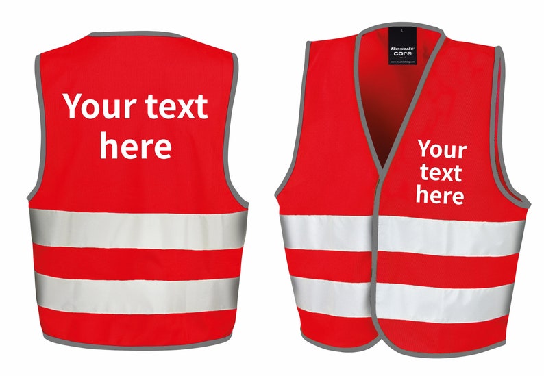 Children's Personalised Text Hi-Vis Waistcoat Reflective Safety Vest Red