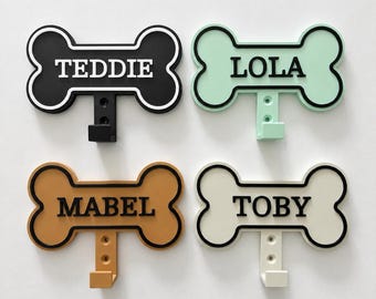 Personalised Dog Name Bone Sign Wall Hook – Custom Pet Harness Lead Hanger