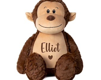 Personalised Name Large Plush Brown Monkey Teddy Cuddly Toy