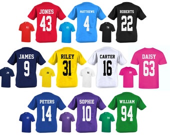 Kids Personalised Football Name & Number Sports T-Shirt