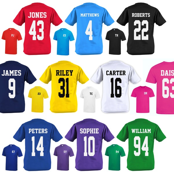 Kids Personalised Football Name & Number Sports T-Shirt