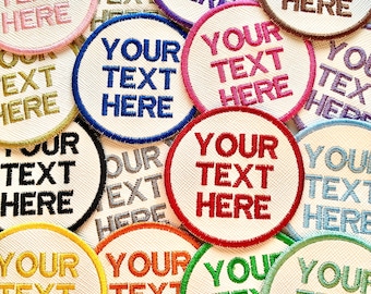 Personalised Embroidered Text Circle Patch Iron On & Sew On Custom Name Badge