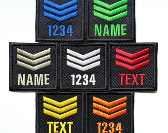 Personalised Embroidered Sergeant Chevron Patch 50x50mm Sew/Iron/VELCRO® Custom Text Badge Black