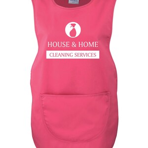Ladies Personalised Text Cleaning Services Tabard Apron Custom Design Cleaner Uniform Pink