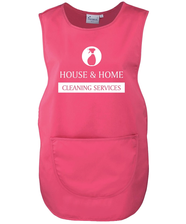 Ladies Personalised Text Cleaning Services Tabard Apron Custom Design Cleaner Uniform Pink