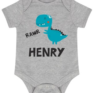 Printed Customised Boys Gift Babies Personalised Name Blue Dinosaur Bodysuit 