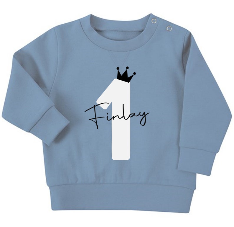 Personalised Name Age Baby & Toddler Sustainable Sweatshirt Birthday Year Outfit Stone Blue