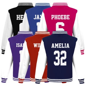 Kids Personalised Football Team Name & Number Varsity Jacket Baseball Club College Letterman