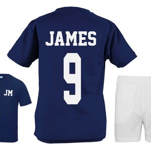 Kids Personalised Football Kit Shirt Shorts Name Number Navy