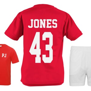 Kit de football personnalisé pour enfant maillot short nom numéro Red