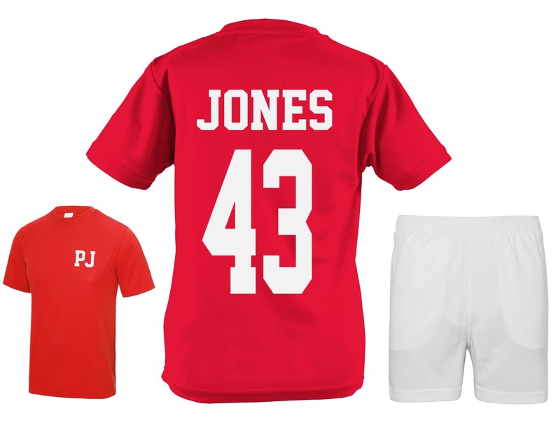 Kids Personalised Football Kit Shirt Shorts Name Number Red