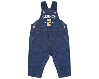 Personalised Name Birthday Age Baby & Toddler Cotton Denim Dungarees