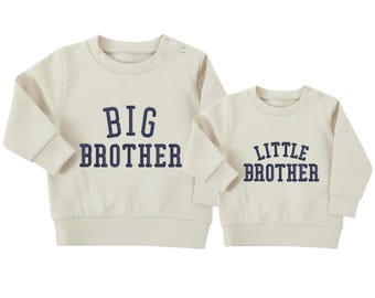 Embroidered Big & Little Brother Boys Sustainable Sweatshirts Stone Baby and Toddler Varsity Matching New Siblings