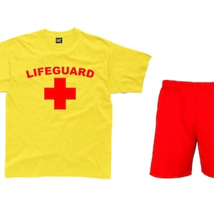Disfraz de socorrista salvavidas para adultos, color amarillo y rojo