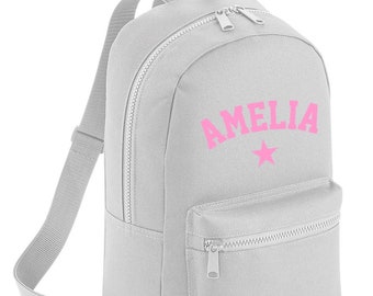 Personalised Varsity Star Name Name Mini Backpack (Grey/Pink)