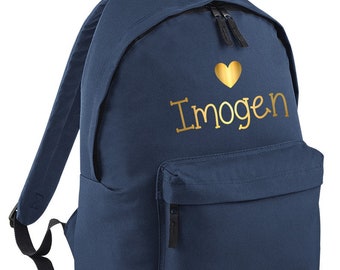 Personalised Heart Name Backpack (Navy/Gold)
