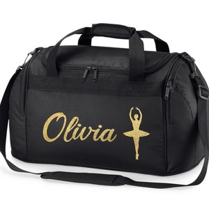 Personalised Name Ballet Dancer Holdall Bag Black/Gold Glitter