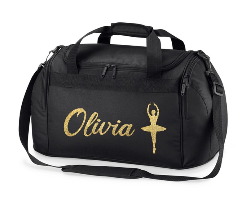 Personalised Name Ballet Dancer Holdall Bag Black/Gold Glitter