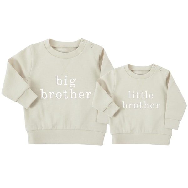 Embroidered Big & Little Brother Boys Sustainable Sweatshirts Stone Baby and Toddler Matching New Siblings