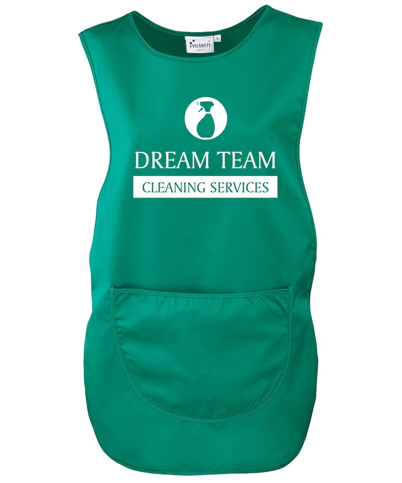 Ladies Personalised Text Cleaning Services Tabard Apron Custom Design Cleaner Uniform Kelly Green