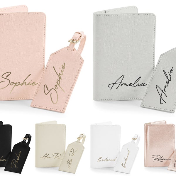 Personalised Name Monogram Travel Set - Passport Wallet & Luggage Tag Keyring