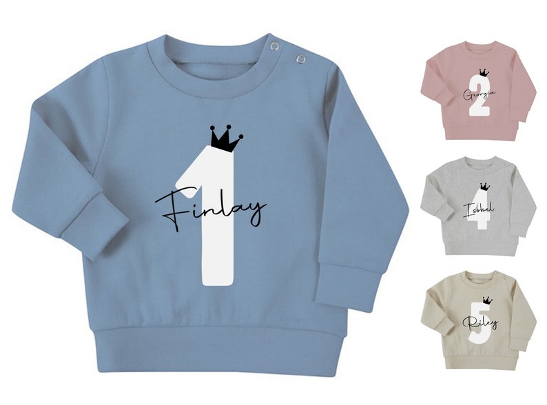 Personalised Name Age Baby & Toddler Sustainable Sweatshirt Birthday Year Outfit image 1