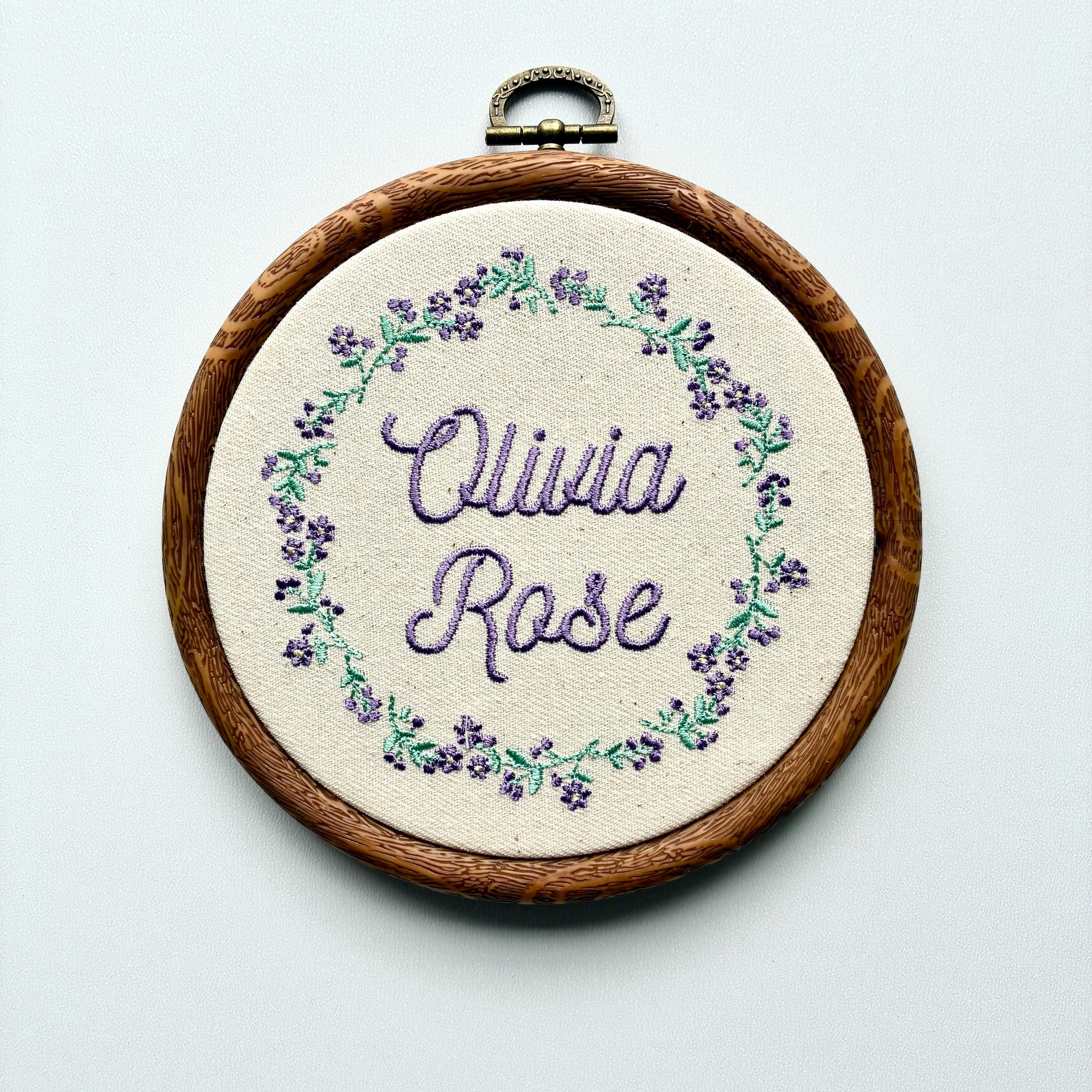 Personalised Floral Embroidery Hoop – Custom Name Embroidered Vintage ...