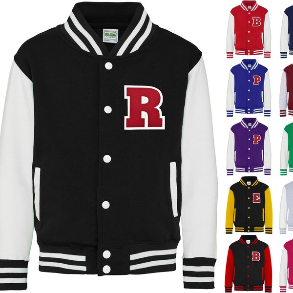 Adults Personalised Initial Red Felt Patch Varsity Jacket