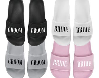 BRIDE & GROOM Matching Sliders Newlyweds Honeymoon Slippers Gift