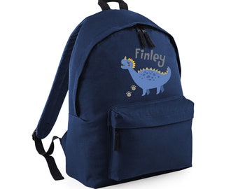 Boys Personalised Name Blue Dinosaur Junior Backpack