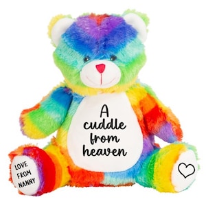 Personalised A Cuddle From Heaven Keepsake Memory Gift Rainbow Teddy Bear Plush Bear Cuddly Toy