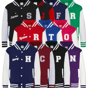 Nom personnalisé avec initiales pour enfants Veste universitaire personnalisée pour enfants Letterman College Baseball