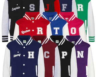 Personalised Name Initials Kids Varsity Jacket Childrens Custom Letterman College Baseball
