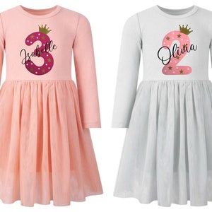 Girls Personalised Name & Age Birthday Party Tutu Dress immagine 1