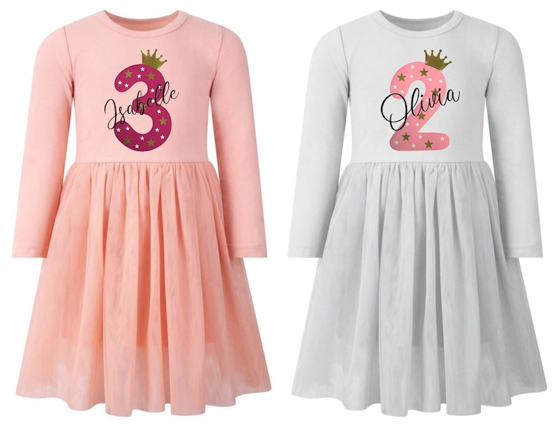 Girls Personalised Name & Age Birthday Party Tutu Dress immagine 1