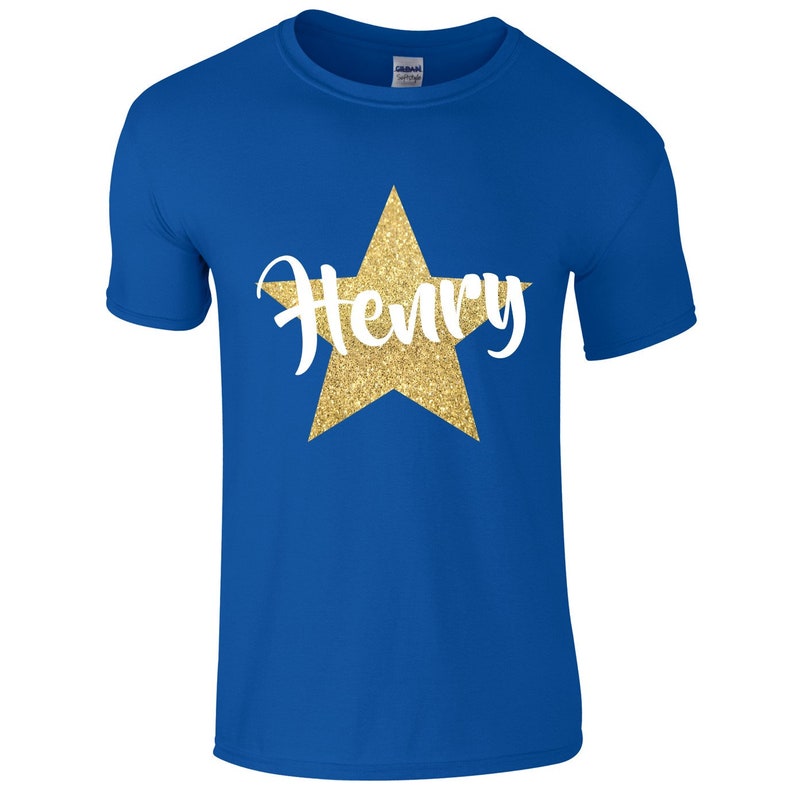 Boys Personalised Name Little Brother T-Shirt Customised Printed Glitter Star 