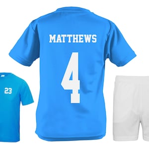 Kids Personalised Football Kit Shirt Shorts Name Number Sapphire Blue