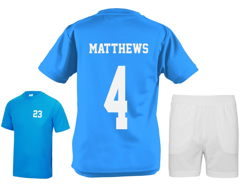 Kids Personalised Football Kit Shirt Shorts Name Number Sapphire Blue