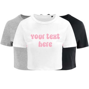 Personalised Ladies Cropped Printed T-Shirt Pink Retro Custom Design Your Text Cute Y2K Baby Tee