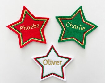 Personalised Embroidered Name Patch Kids Christmas Stocking Tags Sew & Iron On