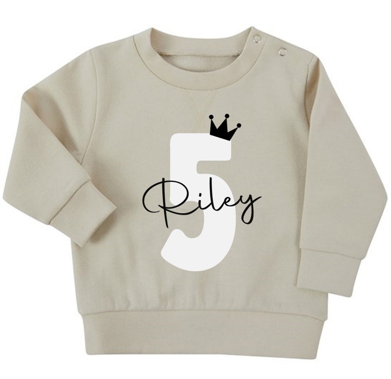 Personalised Name Age Baby & Toddler Sustainable Sweatshirt Birthday Year Outfit Light Stone