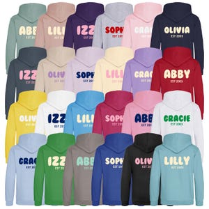 Personalised Bubble Font Name Hoodie (Kids & Adults Sizes) Custom Text Year Established Design immagine 1